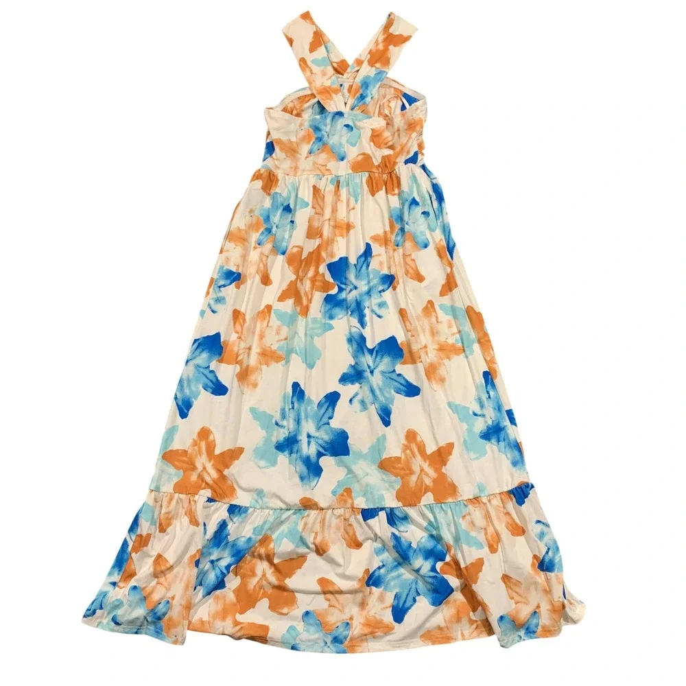 Grace‎ Karin Women's Floral Halter Maxi Beach Dress White Blue Orange Size M - Picture 6 of 6